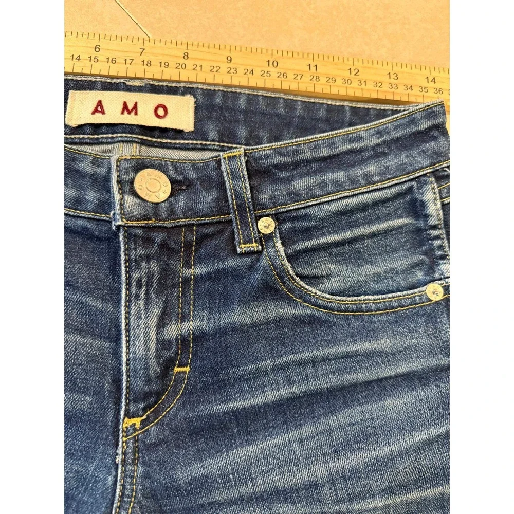 AMO Denim Twist Skinny Jeans True Blue Wash Size 25 Made‎ in USA Twisted Seam